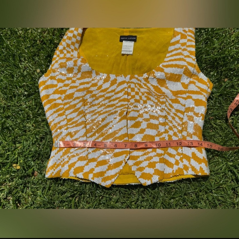 Rena Lange Yellow and White Geometric Blouse - Picture 7 of 8